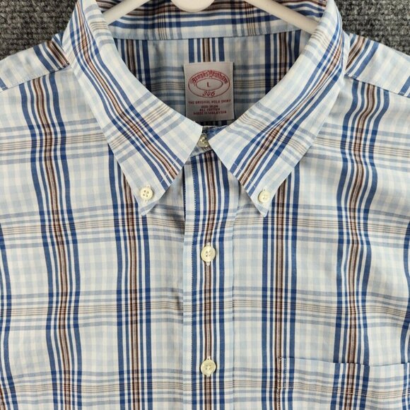 Brooks Brothers Large Blue Brown Plaid Long Sleeve Button Up Shirt Non-iron Men - Picture 1 of 16